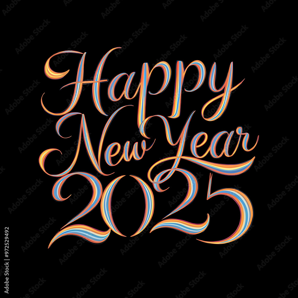 Happy new year typography, Neon sign letter, rainbow color and black background. Happy new year typography, Neon sign letter, rainbow color and black background.