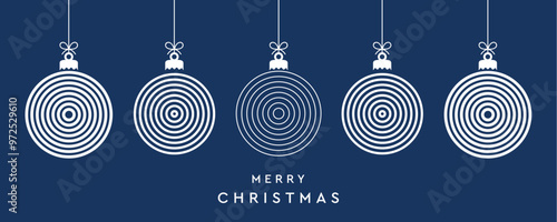 blue christmas card with hanging ball decoration with circle pattern vector illustration