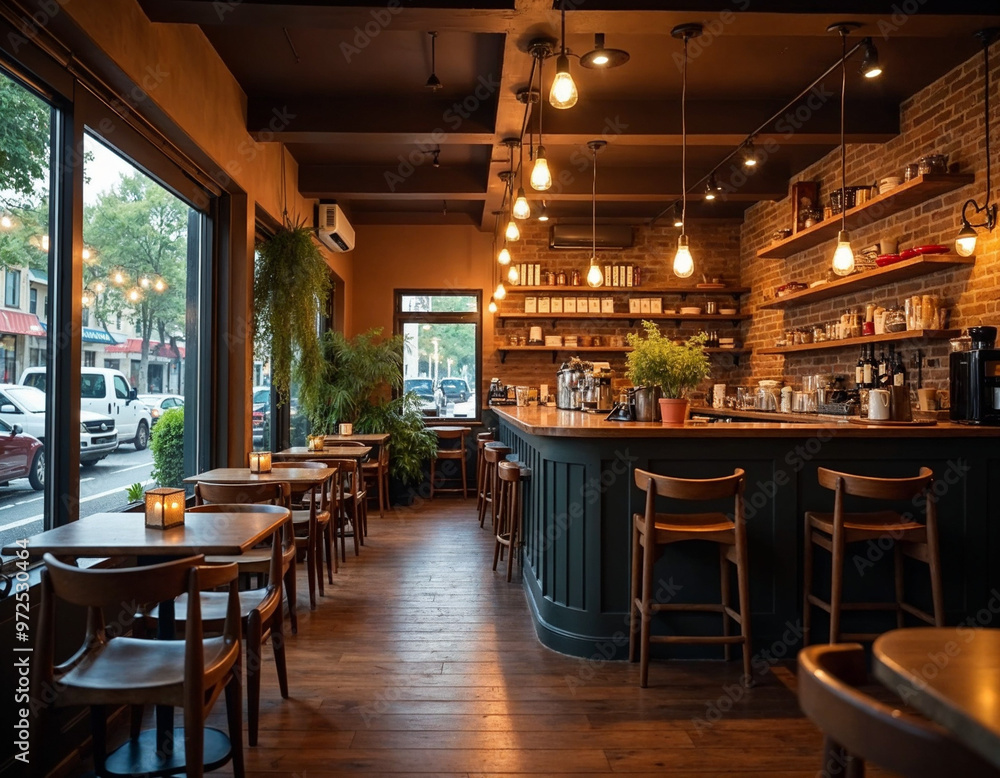 Obraz premium Modern, cozy cafe, coffee shop interior design