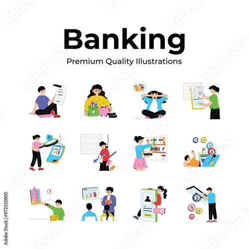 Collection of banking illustrations, ready for premium use
