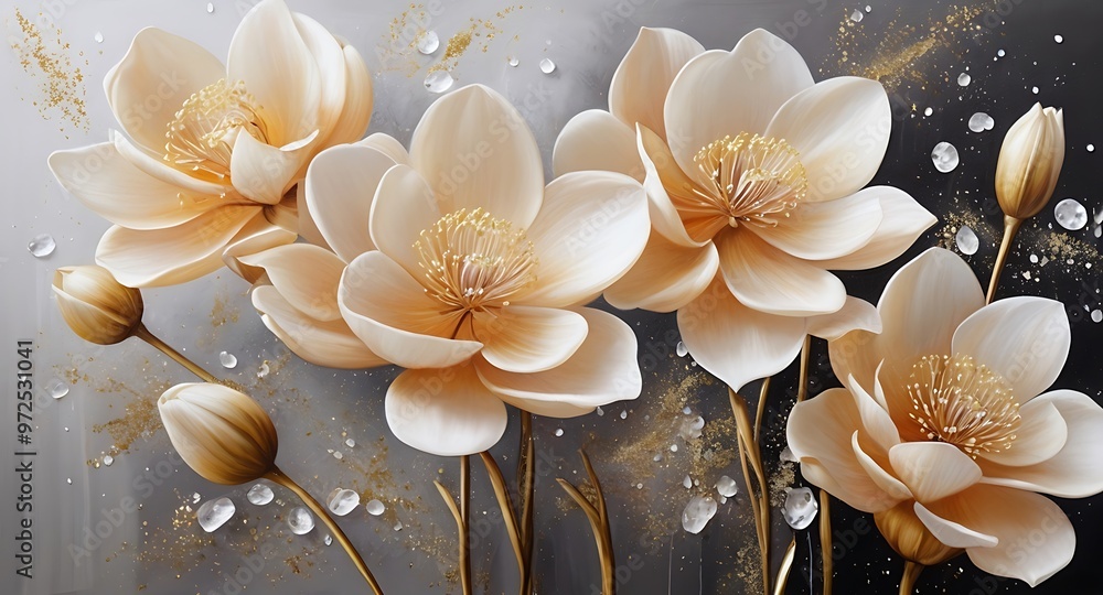 White Flowers with Golden Stems and Delicate Gold Dust White Flowers with Golden Stems and Delicate Gold Dust