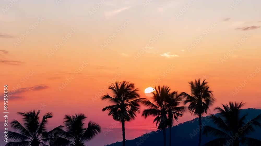 Time-Lapse of Palm Trees Swaying During Vibrant Sunset with Colorful Sky Time-Lapse of Palm Trees Swaying During Vibrant Sunset with Colorful Sky
