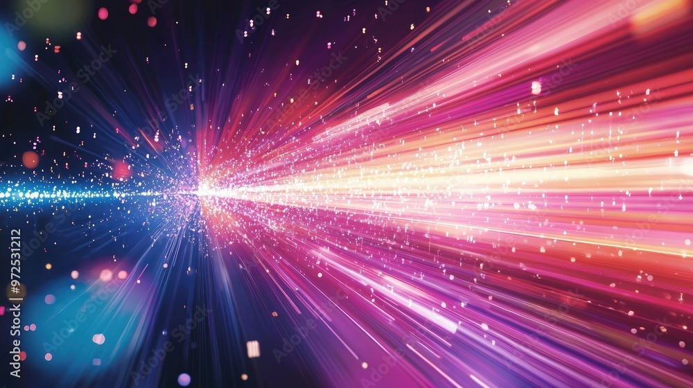 Obraz premium Cosmic Burst Abstract Light Streaks and Glowing Particles.