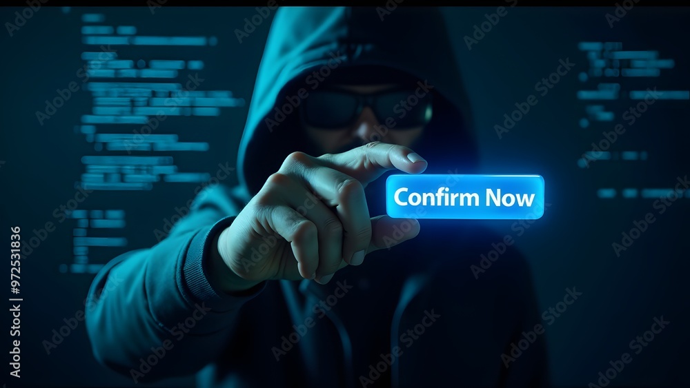 A hooded figure holds a glowing blue A hooded figure holds a glowing blue