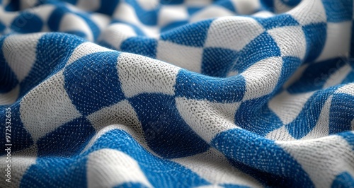  A close-up view of a blue and white checkered cloth.