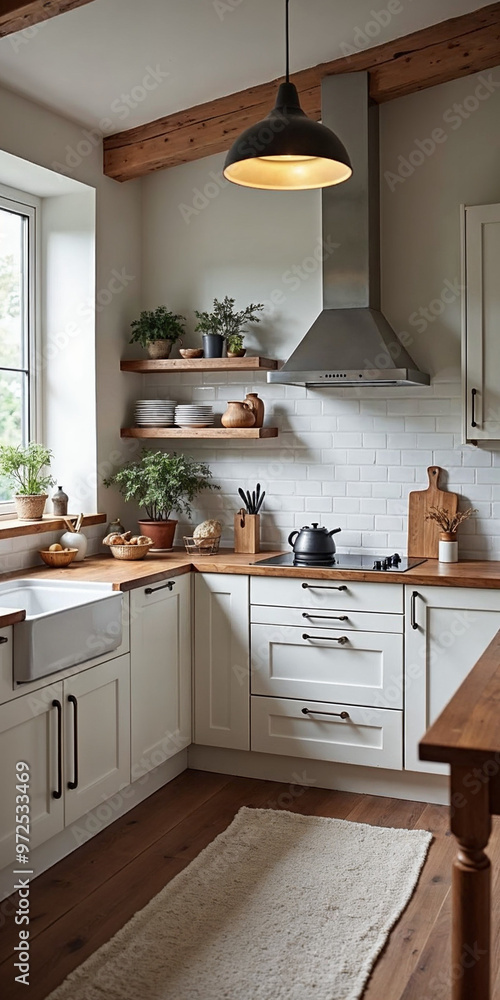 Fototapeta premium Minimalist kitchen interior design with space for text