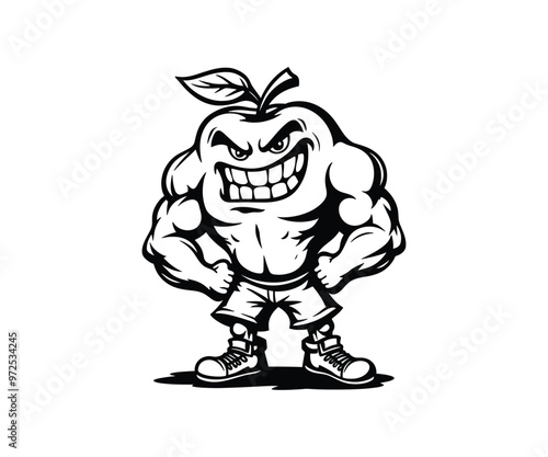 Cartoon apple with muscular body vector