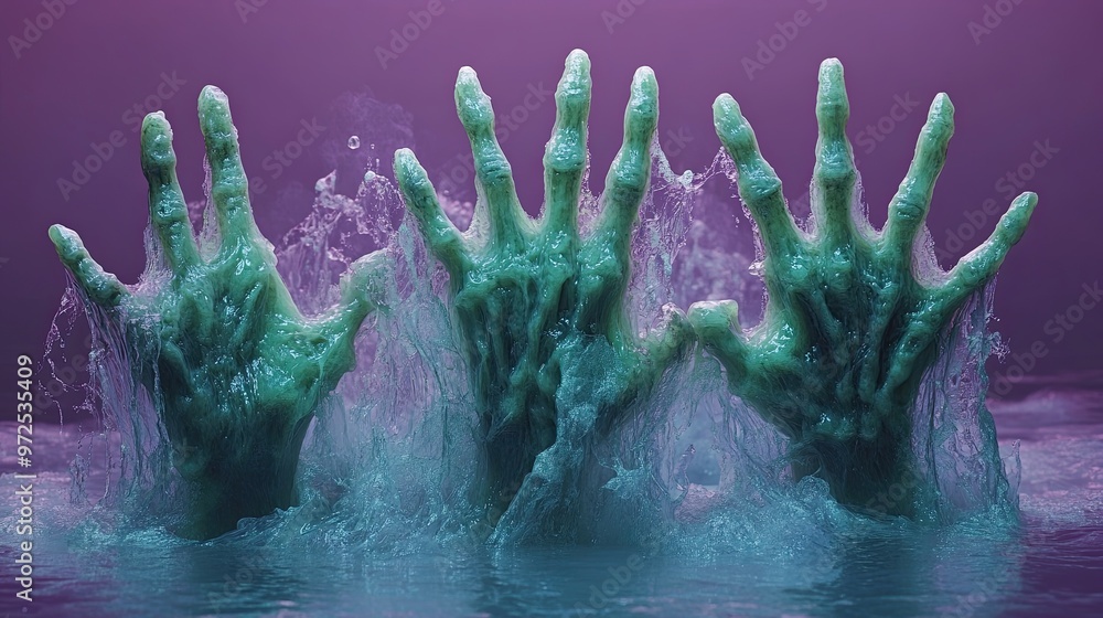 3d render green zombie hands burst out of the ground halloween clip art isolate3d on purple background 3d render green zombie hands burst out of the ground halloween clip art isolate3d on purple background