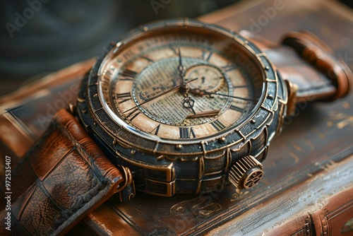 A classic watch elegantly placed on an open book.