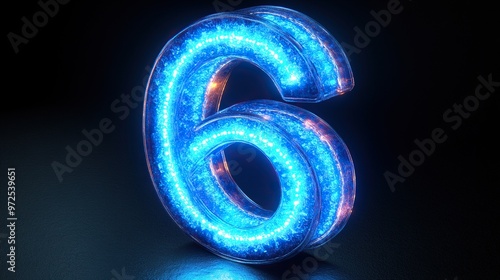 3d render re3d blue neon number seven six inside the linear round frame glowing in the dark isolate3d on black background photo