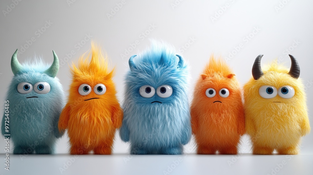 3d render set of assorte3d yellow round stickers with blue hairy yeti monster funny icons for social account design abstract circles isolate3d on white background 3d render set of assorte3d yellow round stickers with blue hairy yeti monster funny icons for social account design abstract circles isolate3d on white background