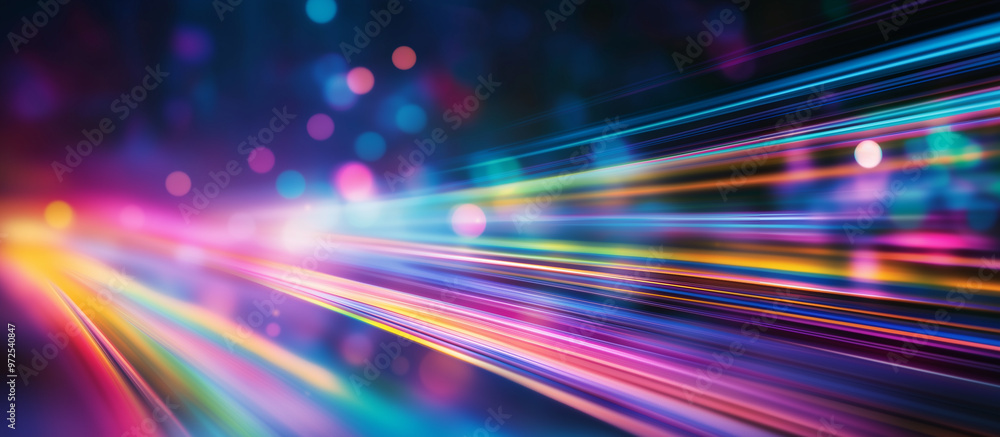 A mesmerizing display of light beams reflecting vibrant colors across a dark background, creating a stunning rainbow effect. The blurred and dynamic motion of the lights adds an ab A mesmerizing display of light beams reflecting vibrant colors across a dark background, creating a stunning rainbow effect. The blurred and dynamic motion of the lights adds an ab