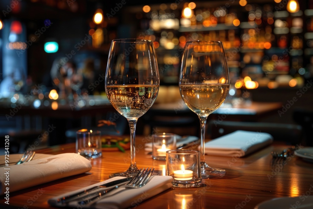 Elegant Restaurant Dining with Wine Glasses and Candlelight Ambiance Elegant Restaurant Dining with Wine Glasses and Candlelight Ambiance