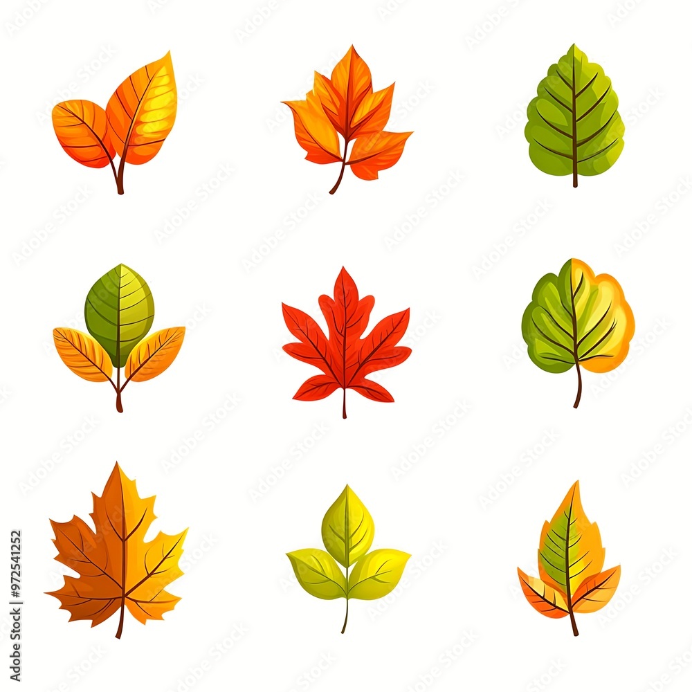 Obraz premium Set of icon autumn leaves on a white background. Vector illustration.