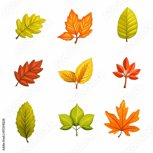 Set of icon autumn leaves on a white background. Vector illustration.