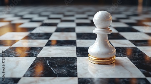 3d render surreal concept chess game piece white pawn object with golden slim legs classic checkere3d floor abstract modern minimal design