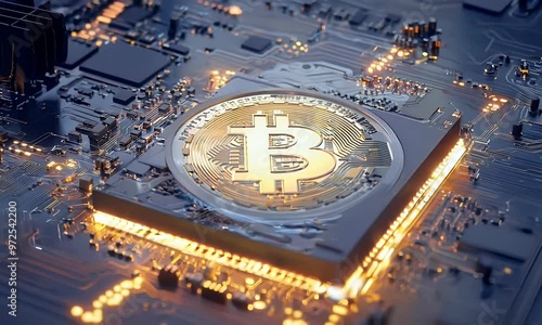 Bitcoin auf Platine – Symbol für Kryptowährung und Technologie