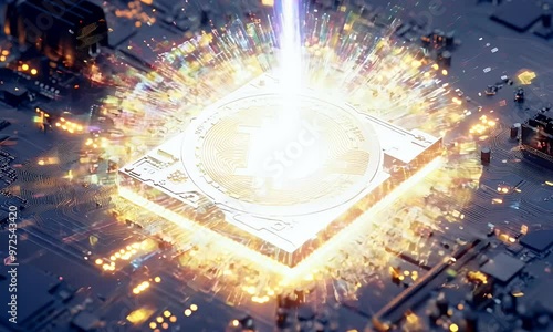 Bitcoin auf Platine – Symbol für Kryptowährung und Technologie