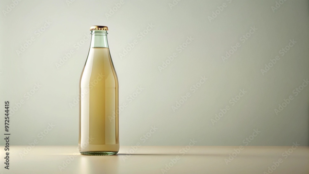 Glass Bottle of Ginger Ale on Minimalist Beige Background with Copy Space Glass Bottle of Ginger Ale on Minimalist Beige Background with Copy Space