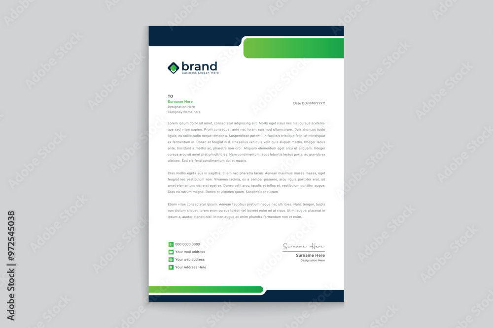 Green color letterhead design Green color letterhead design