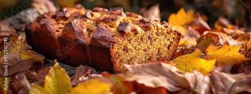 Banana Bread Surrounded by Autumn Leaves photo