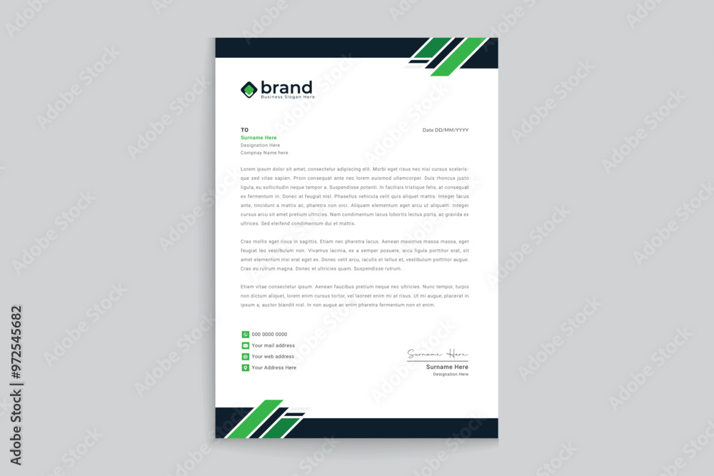Green color letterhead design Green color letterhead design