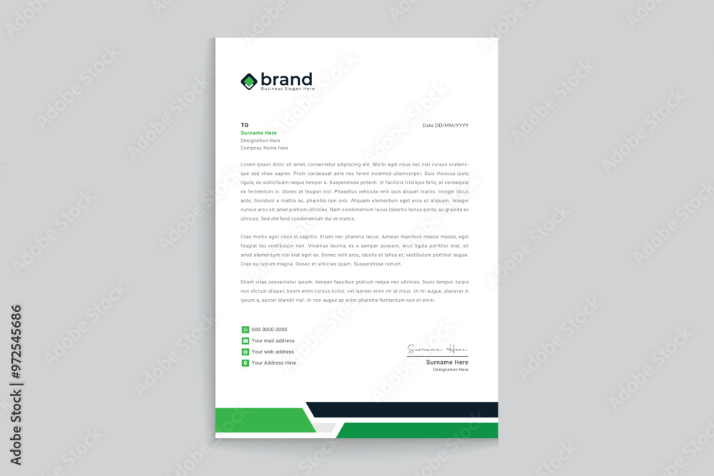 Green color letterhead design Green color letterhead design
