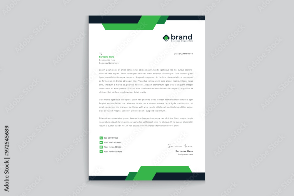 Green color letterhead design Green color letterhead design