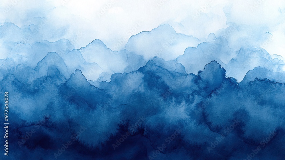 Dramatic navy blue watercolor background - Dark moody indigo abstract cloudy wash with ink splatters, perfect for atmospheric, emotive designs like movie posters, book covers, men's products