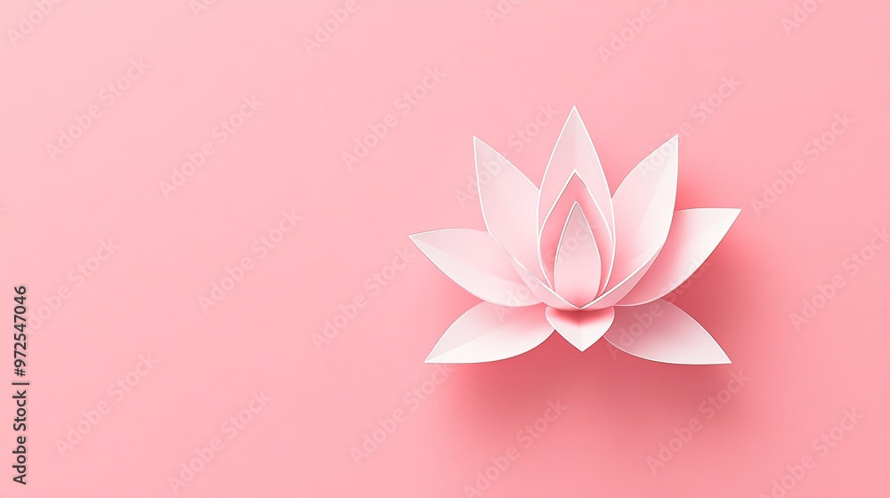 White paper lotus flower on a pastel pink background. White paper lotus flower on a pastel pink background.