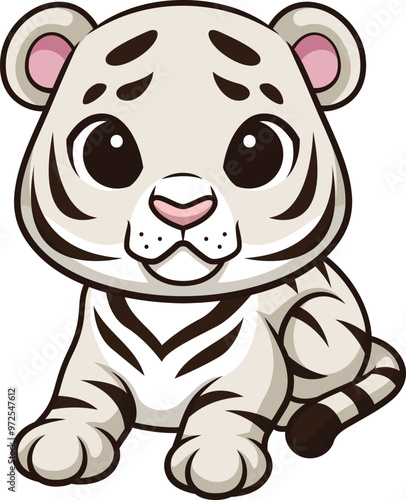 White tiger in chibi kawaii style vector image