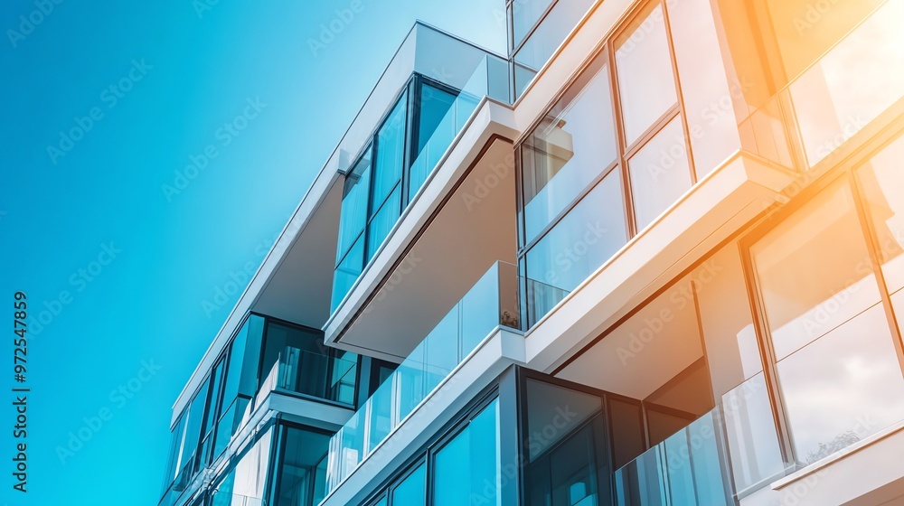 Fototapeta premium A modern glass building with balconies.