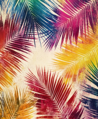 Wallpaper Mural A vibrant pattern of colorful palm leaves on a textured background. Torontodigital.ca