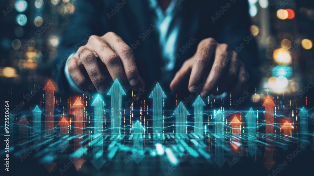 Global Business Growth Analysis and Financial Graph with Upward Arrow Showing Market Trend and Virtual Economic Chart for Business and Investment Strategy Global Business Growth Analysis and Financial Graph with Upward Arrow Showing Market Trend and Virtual Economic Chart for Business and Investment Strategy
