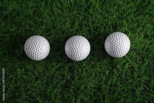 White golf balls on green grass 