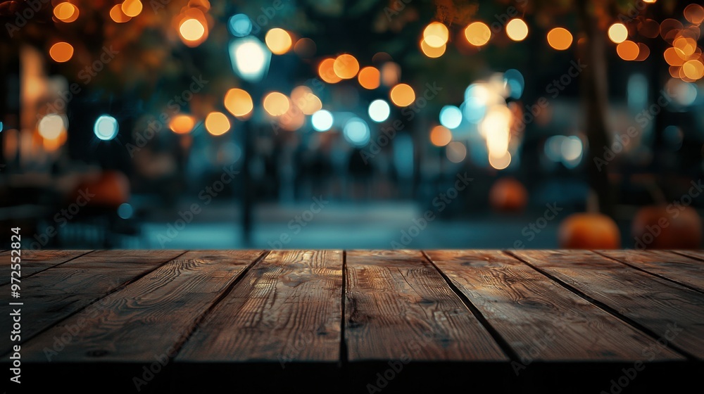 Empty wooden table and blurred with Halloween background. Halloween night. Mockup. Copy Space. Empty wooden table and blurred with Halloween background. Halloween night. Mockup. Copy Space.