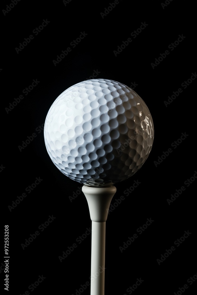 A white golf ball on a tee against a black background A white golf ball on a tee against a black background