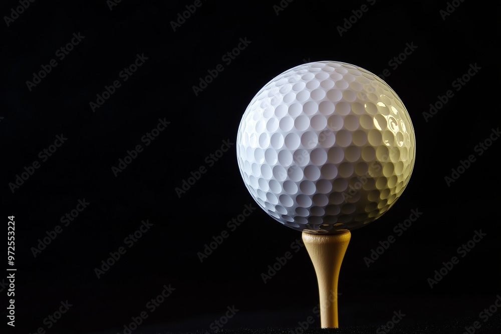 A white golf ball on a tee against a black background A white golf ball on a tee against a black background