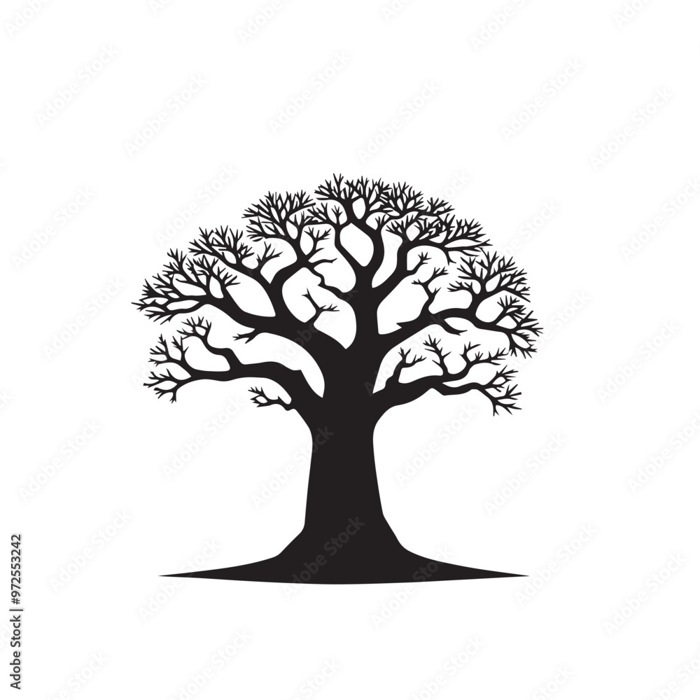 African baobab tree vector design. African baobab tree silhouette isolated on white background. African baobab tree vector design. African baobab tree silhouette isolated on white background.