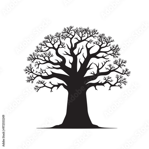 African baobab tree vector design. African baobab tree silhouette isolated on white background.