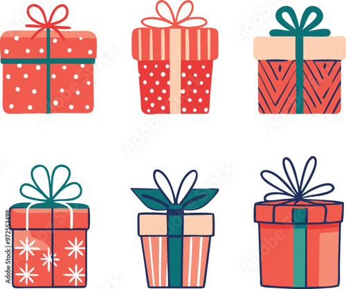 Vector illustration of various holiday gift boxes