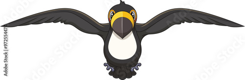 Front view of a toucan bird while flying with wings extended vector image