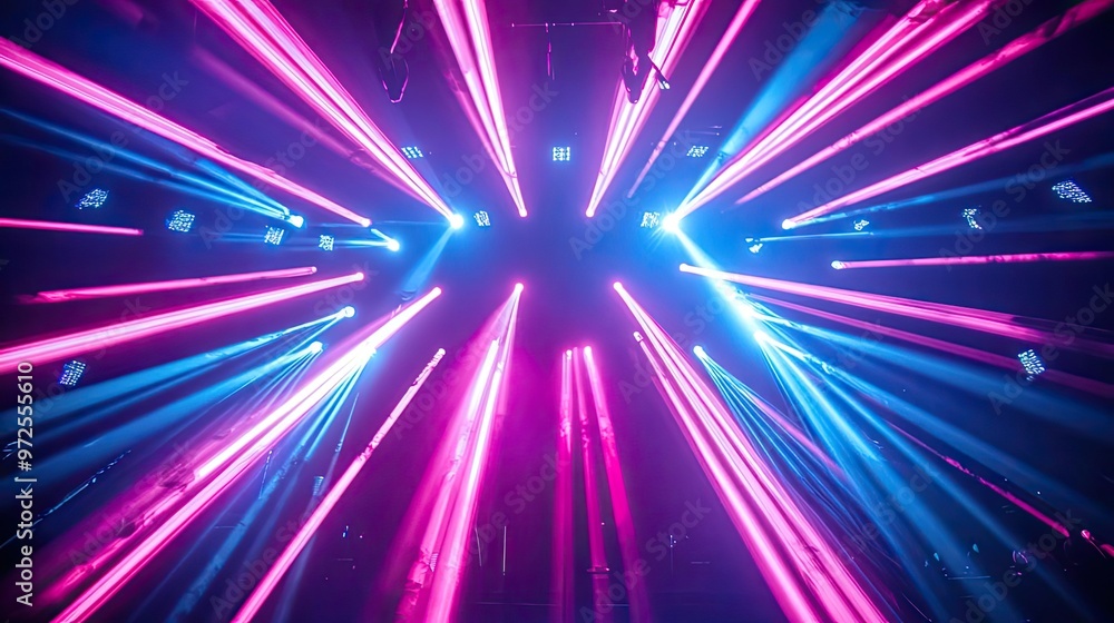 Vibrant light beams in blue and pink create a dynamic atmosphere, perfect for events, concerts, and nightlife scenes. Vibrant light beams in blue and pink create a dynamic atmosphere, perfect for events, concerts, and nightlife scenes.