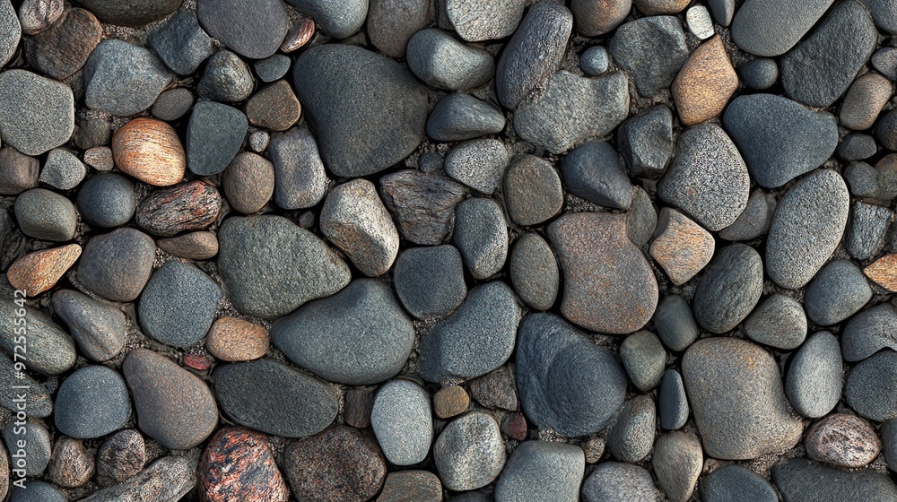 Close-up of smooth, grey river rocks, creating a natural, textured background. Close-up of smooth, grey river rocks, creating a natural, textured background.