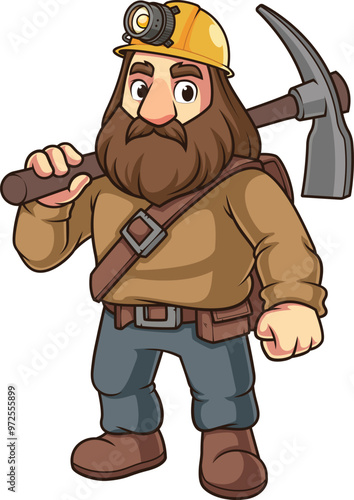 Dwarf miner with mining pick over his shoulder vector image