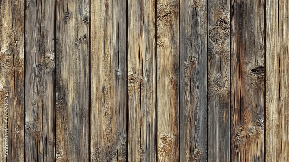 Naklejka premium Weathered wood planks arranged vertically, creating a rustic background.