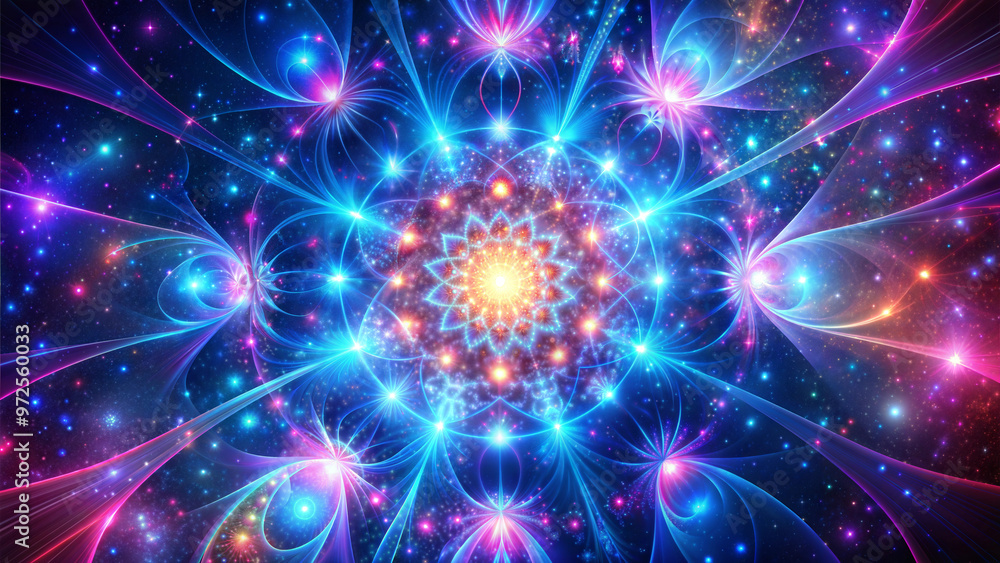 Cosmic abstract fractal design, vibrant mood, colorful patterns and glowing lights, copy space Cosmic abstract fractal design, vibrant mood, colorful patterns and glowing lights, copy space