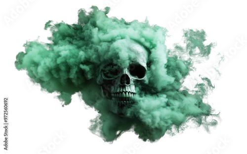 Skull with green smoke isolated on transparent background. Concept of death.