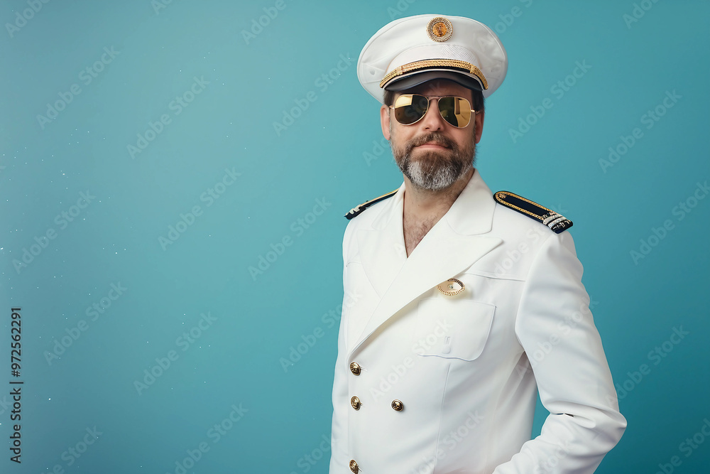 Happy ship captain smiling and steering boat on the ocean generative AI Happy ship captain smiling and steering boat on the ocean generative AI