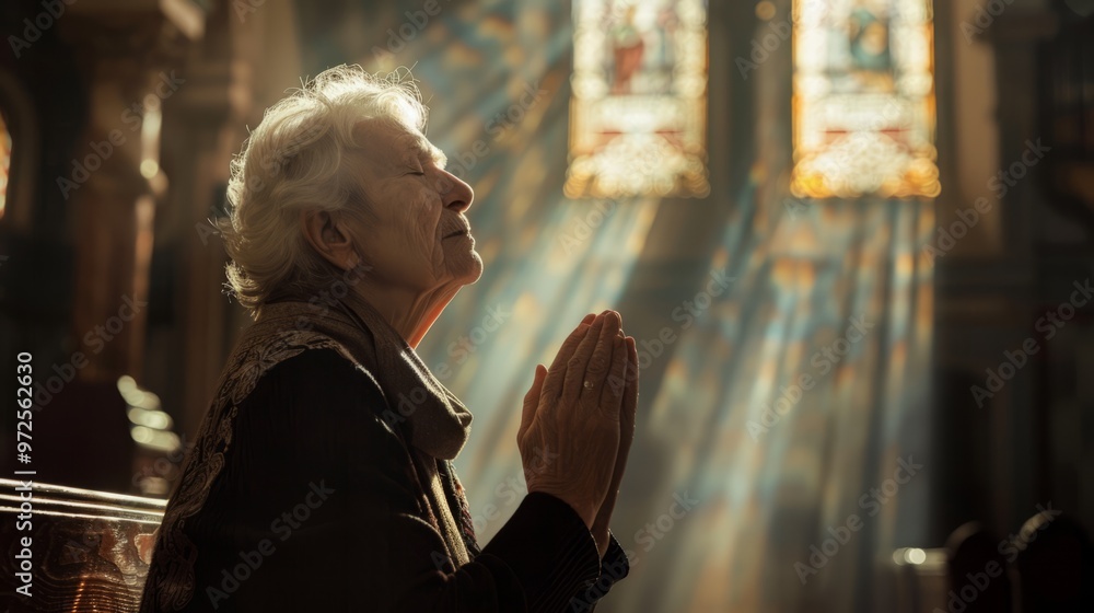 Naklejka premium A woman is praying in a church